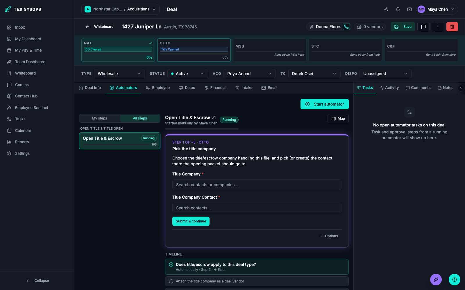 A run in progress on a deal — current step card